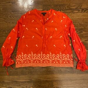 J Crew Large Orange Embroidered long sleeve Blouse